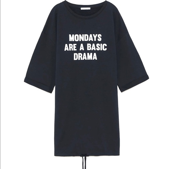 ZARA "Mondays are basic drama" Graphic black long tunic sweater  size S - Picture 1 of 5